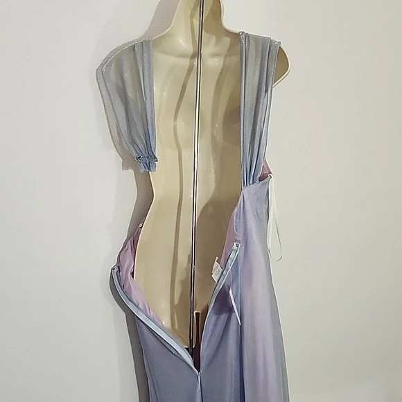Nadine Dress Vintage 90s Mesh Overlay Maxi Blue Size 9 - Picture 9 of 14